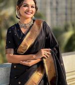 Black woven design zari silk blend paithani saree