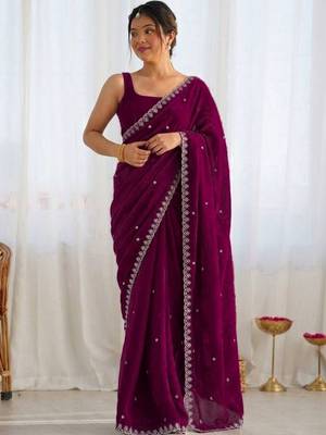 Purple ethnic motifs embroidered bagh saree 1