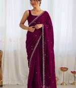 Purple ethnic motifs embroidered bagh saree