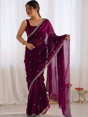 Purple ethnic motifs embroidered bagh saree 2