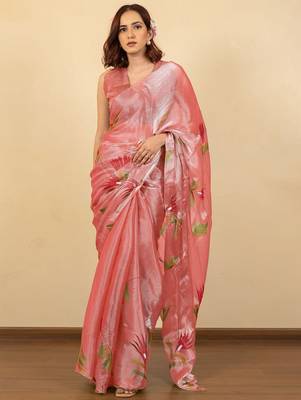 Peach floral embellished beads and stones saree 2