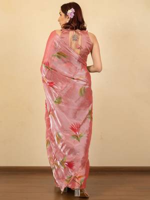 Peach floral embellished beads and stones saree 4