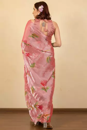 Peach floral embellished beads and stones saree