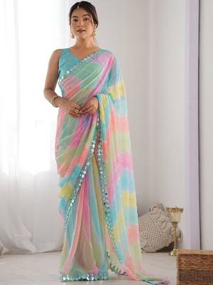 Multicolor leheriya mirror work leheriya saree 1