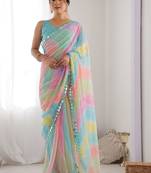 Multicolor leheriya mirror work leheriya saree