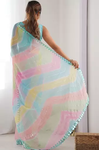 Multicolor leheriya mirror work leheriya saree