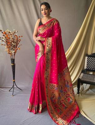Pink pink silk blend woven design sarees 1