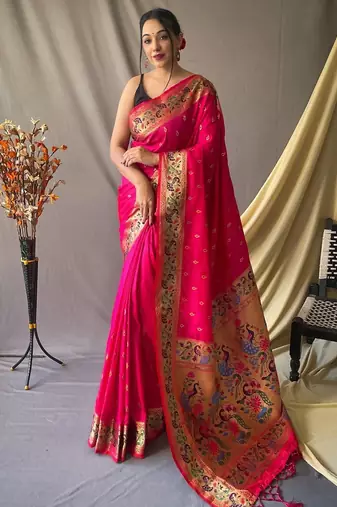 Pink pink silk blend woven design sarees