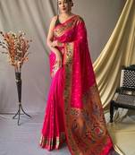 Pink pink silk blend woven design sarees