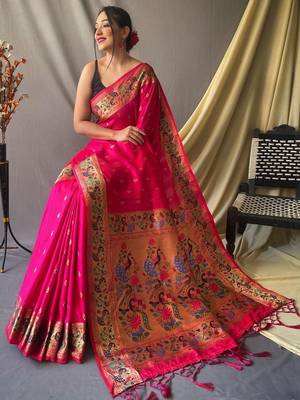 Pink pink silk blend woven design sarees 2