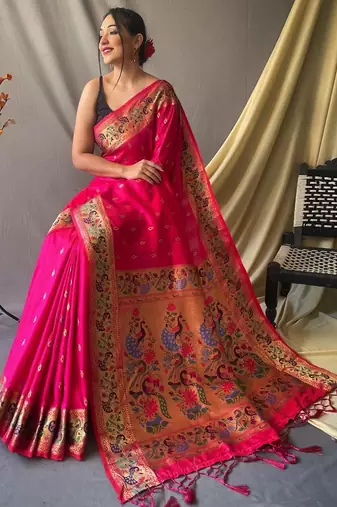 Pink pink silk blend woven design sarees
