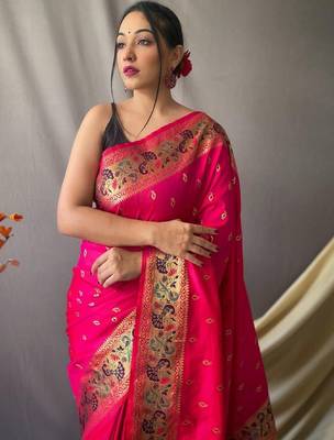 Pink pink silk blend woven design sarees 3