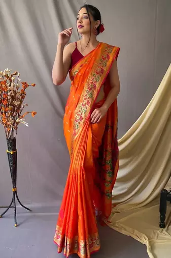 Orange orange silk blend woven design sarees