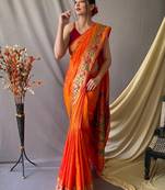 Orange orange silk blend woven design sarees