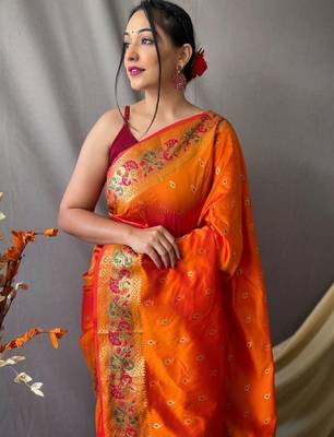 Orange orange silk blend woven design sarees 3