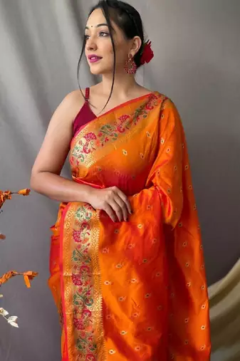 Orange orange silk blend woven design sarees