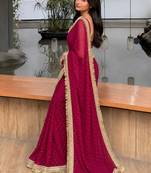 Maroon embellished embroidered satin saree