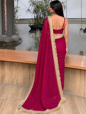 Maroon embellished embroidered satin saree 3