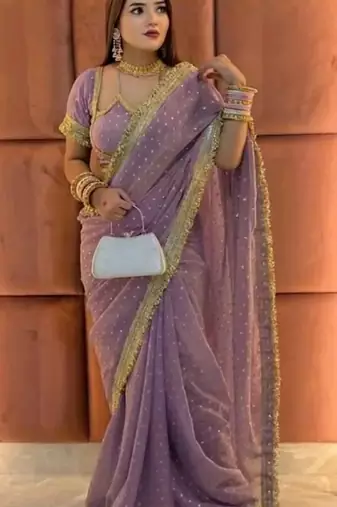 Lavender embellished satin saree