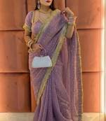 Lavender embellished satin saree