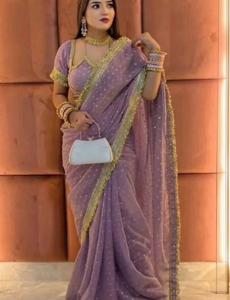 Lavender embellished satin saree