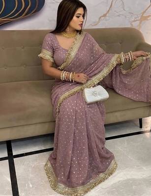 Lavender embellished satin saree 2