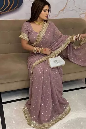 Lavender embellished satin saree