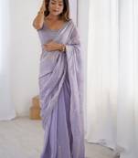 Lavender ethnic motifs embroidered bagh saree
