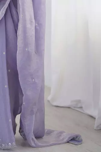 Lavender ethnic motifs embroidered bagh saree