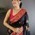 Black black banarasi silk zari meenakari weaving saree with contrast blouse piece