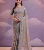 Grey embroidered art silk bagh saree
