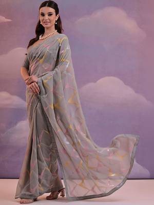 Grey embroidered art silk bagh saree 2