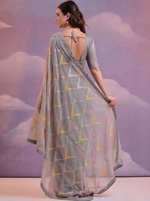 Grey embroidered art silk bagh saree 3
