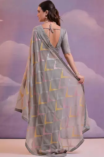 Grey embroidered art silk bagh saree