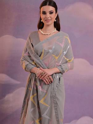 Grey embroidered art silk bagh saree 4
