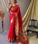 Red red silk blend woven design sarees