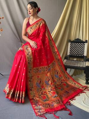 Red red silk blend woven design sarees 2