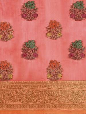 Pink ethnic motifs zari organza banarasi saree 4