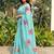 Turquoise floral printed cotton linen sarees