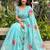 Turquoise floral printed cotton linen sarees