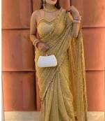 Beige embellished satin saree