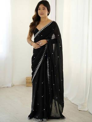 Black ethnic motifs embroidered bagh saree 1