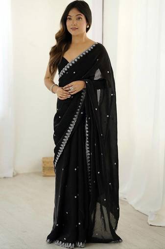 Black ethnic motifs embroidered bagh saree