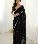 Black ethnic motifs embroidered bagh saree