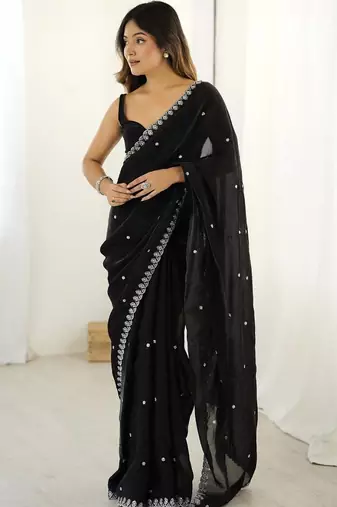 Black ethnic motifs embroidered bagh saree