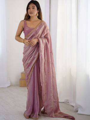 Lavender ethnic motifs embroidered bagh saree 1