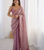 Lavender ethnic motifs embroidered bagh saree
