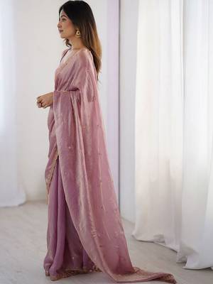 Lavender ethnic motifs embroidered bagh saree 2