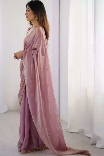 Lavender ethnic motifs embroidered bagh saree