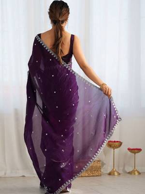 Purple ethnic motifs embroidered bagh saree 3